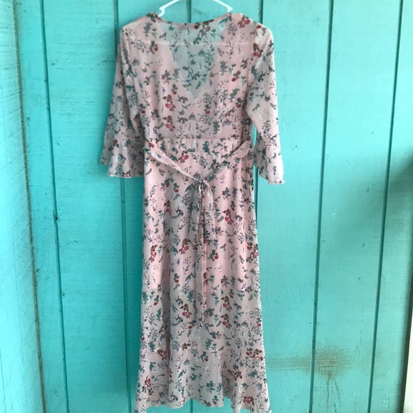Pink Floral Asymmetrical Wrap Dress - Picture 8 of 8